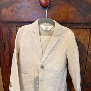H&M Boy's Light Beige Linen-Blend Sport Coat, Pants, white linen shirt